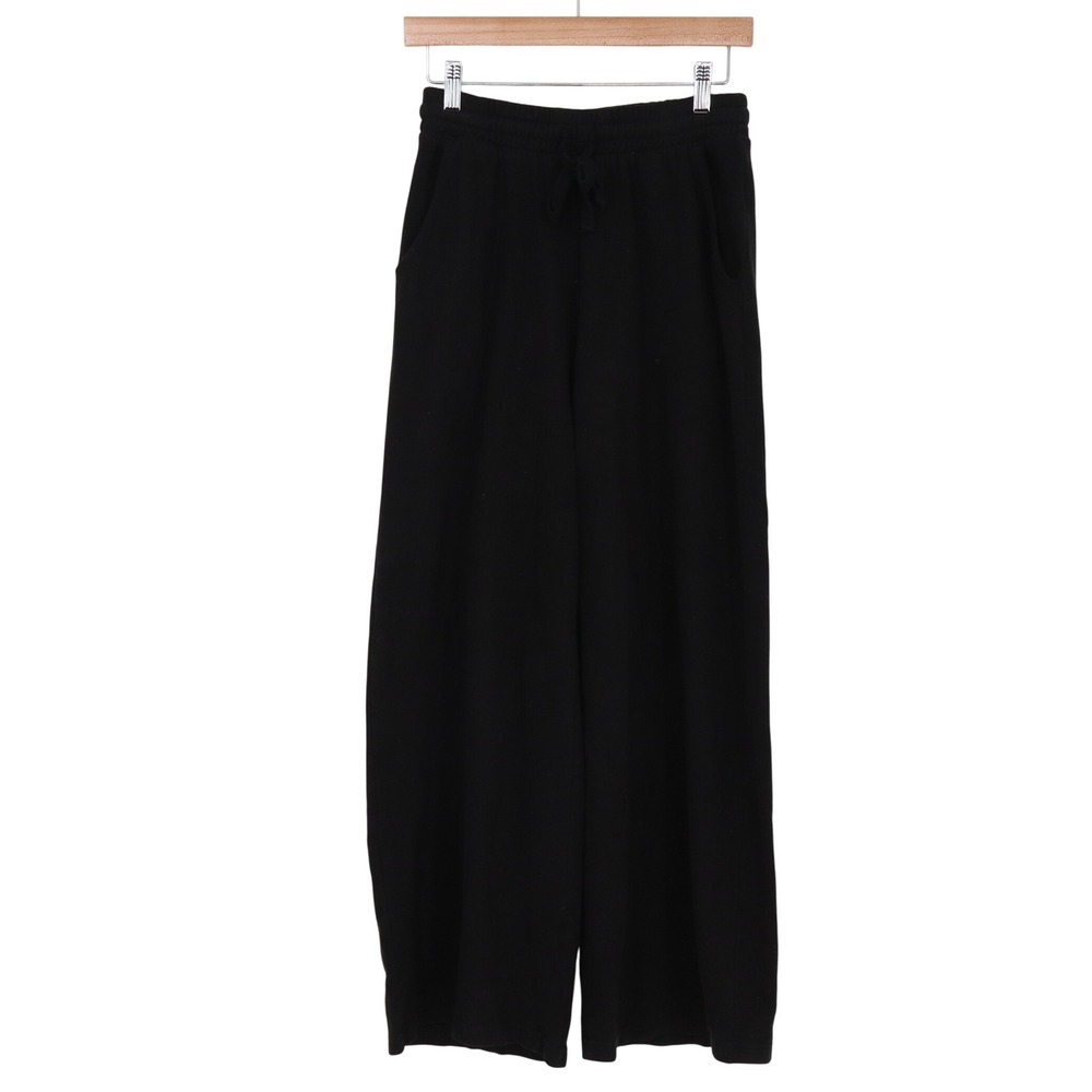 Colsie Lounge Pants Women M Wide Leg Black Fleece Drawstring Pockets Excellent